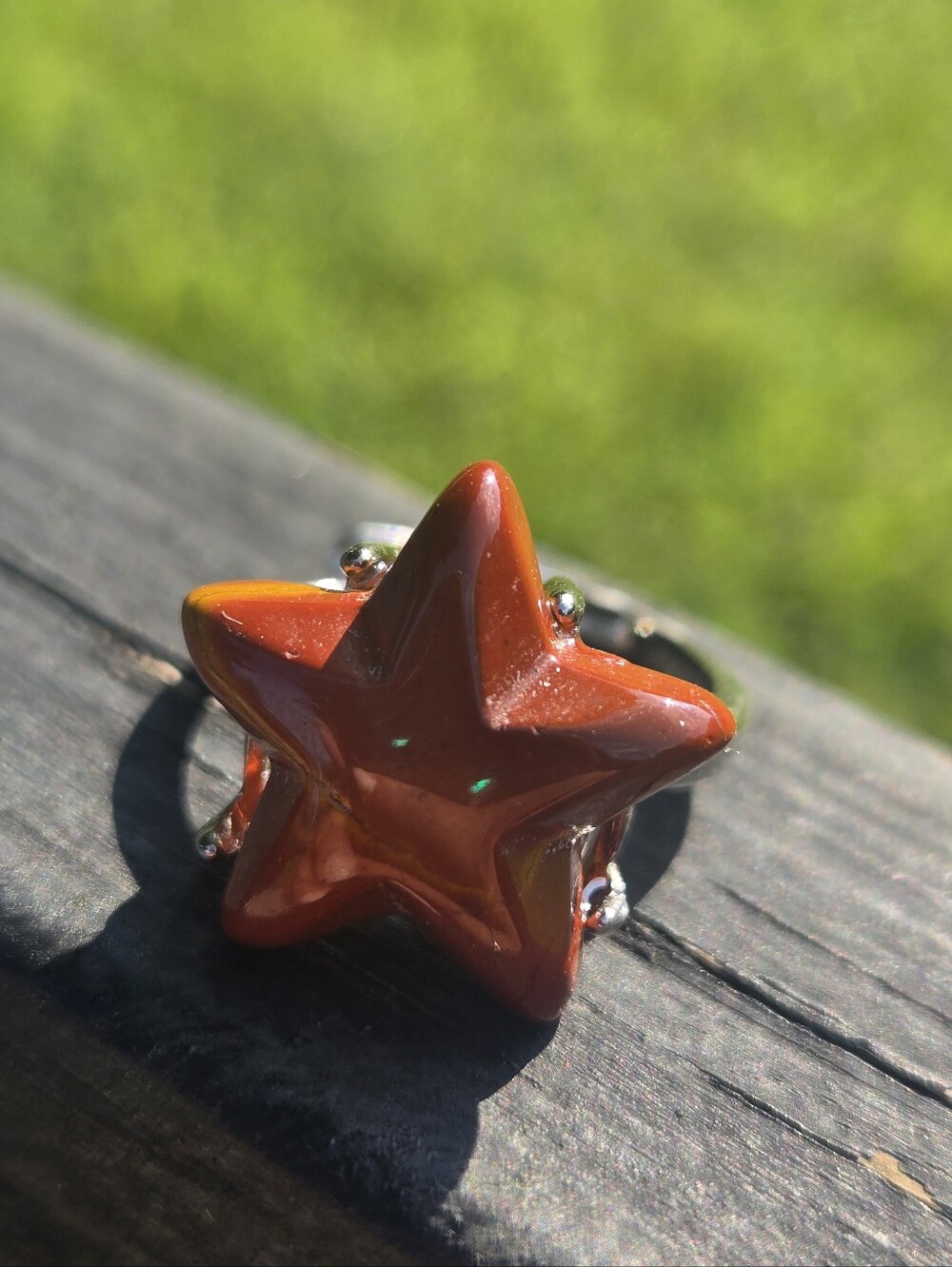 Carved Red Jasper Celestial Star Ring ✨